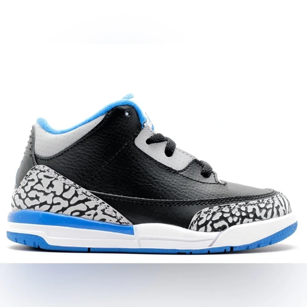 NIKE AIR JORDAN 3 RETRO GS‎ BLACK-SPORT BLUE-GREY SHOE | PRELOVED!!👟👟💙💙